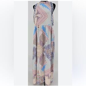 Jaase Multicolor Patchwork Maxi Dress with Crochet Trim
